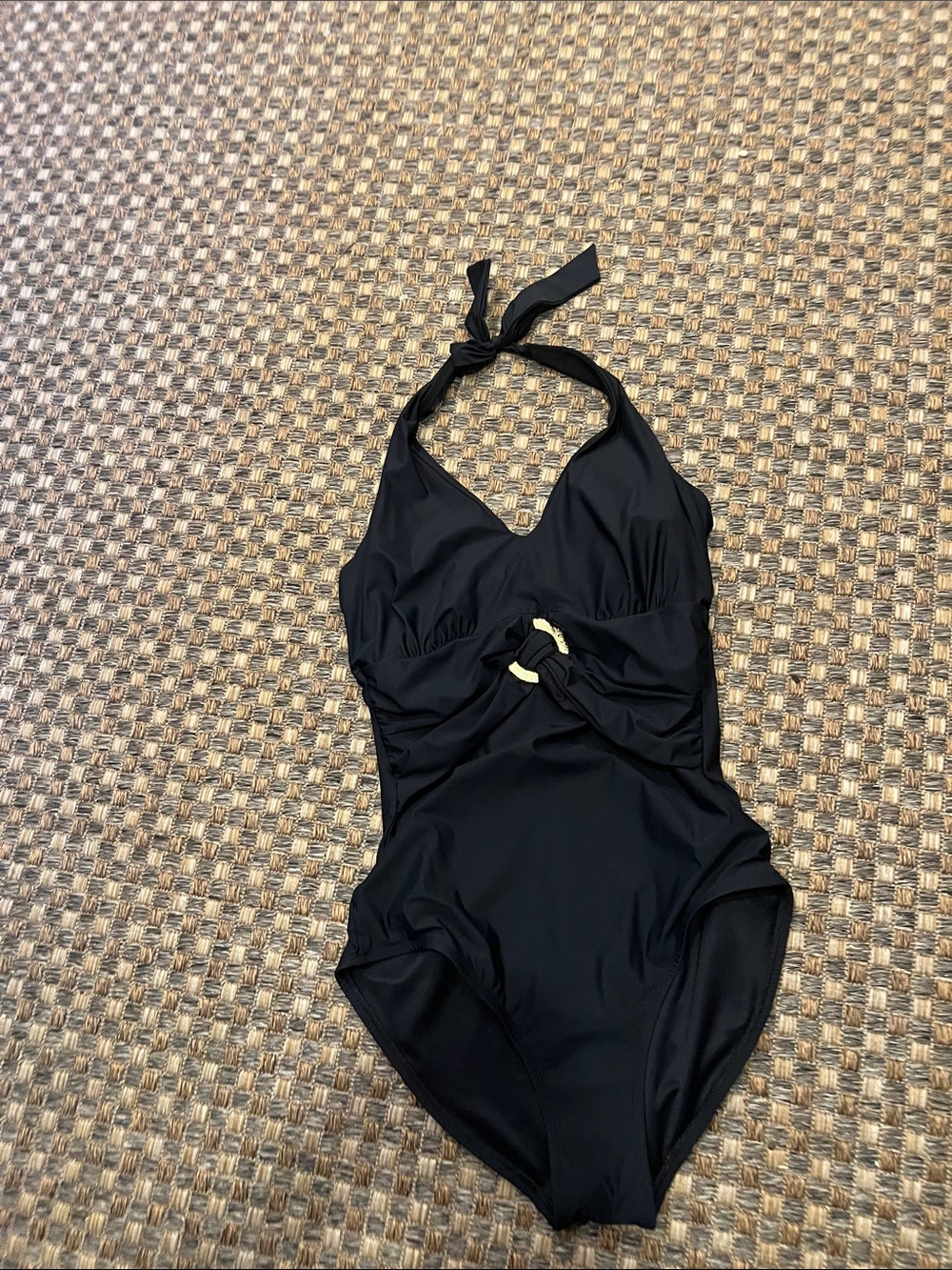 SPanx 12 Halter One-Piece Swim Suit with Decorative Ring